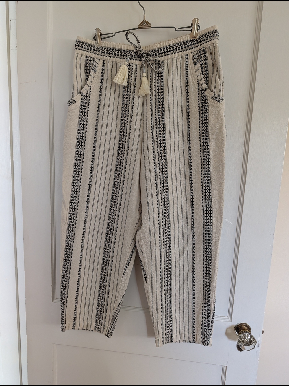 Anthropologie Cream & Black Striped Drawstring Chinos